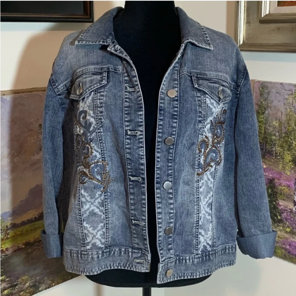 PLATINUM CHICOโS RARE Jean Jacket size 3 - Picture 7 of 7